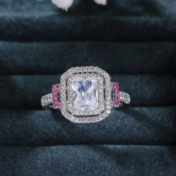 🌸Romantic Radiant Shiny Zircon Hollow Silver Ring Women for Women, L097